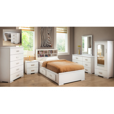 1400 Twin 5pcs. Bedroom Set (White)